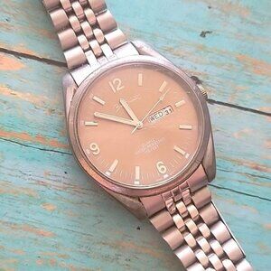 BUM EQUIPMENT Stainless Steel Round Silver Gold Tone Day Date Men's Watch